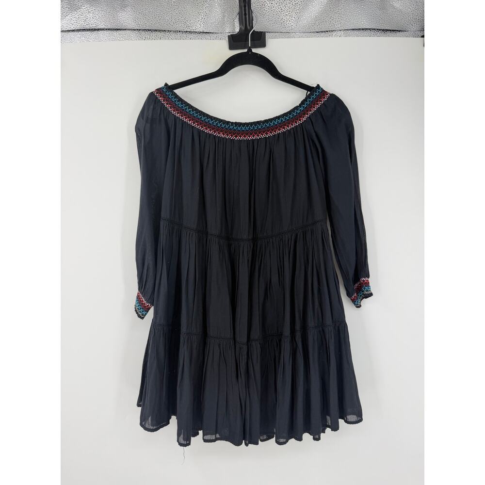 FREE PEOPLE Womens Size S Sunbeams Minidress Black Embroidered Off Shoulders - Picture 10 of 13